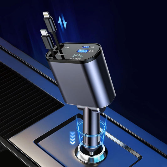 4 in 1 Retractable Car Charger with LED